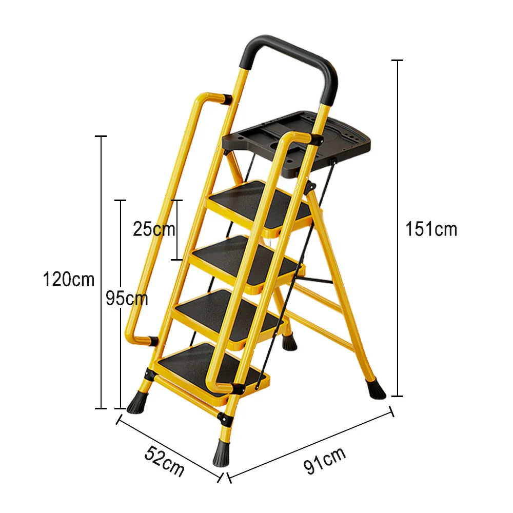 GROVIA 4/5/6 Foldable Wide 26cm Anti-Slip Feet Pedals, Step Handrail - Ladder Tool Steel Carbon to Tray, Folding 10cm, - Yellow