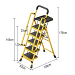 GROVIA 4/5/6 Foldable Wide 26cm Anti-Slip Feet Pedals, Step Handrail - Ladder Tool Steel Carbon to Tray, Folding 10cm, - Yellow