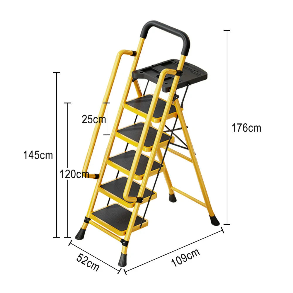 GROVIA 4/5/6 Foldable Wide 26cm Anti-Slip Feet Pedals, Step Handrail - Ladder Tool Steel Carbon to Tray, Folding 10cm, - Yellow