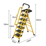 GROVIA 4/5/6 Foldable Wide 26cm Anti-Slip Feet Pedals, Step Handrail - Ladder Tool Steel Carbon to Tray, Folding 10cm, - Yellow