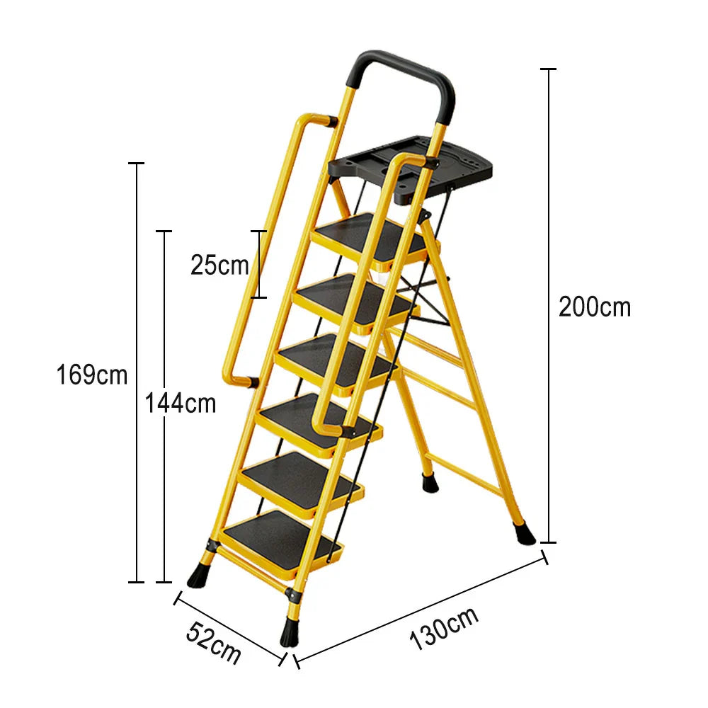 GROVIA 4/5/6 Foldable Wide 26cm Anti-Slip Feet Pedals, Step Handrail - Ladder Tool Steel Carbon to Tray, Folding 10cm, - Yellow