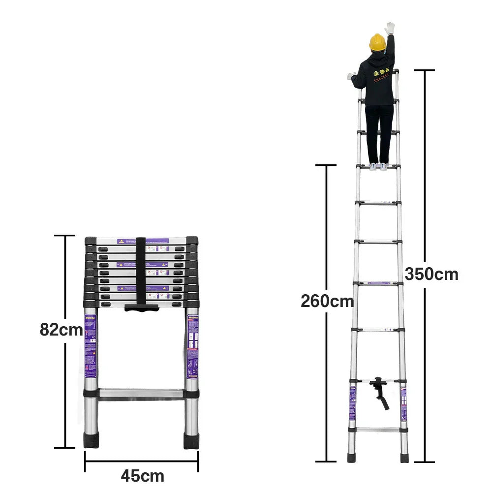 GROVIA Stainless Base, 9/10/11 Frame, Step Anti-Slip - Portable Telescopic Reinforced Foldable Ladder Steel Design