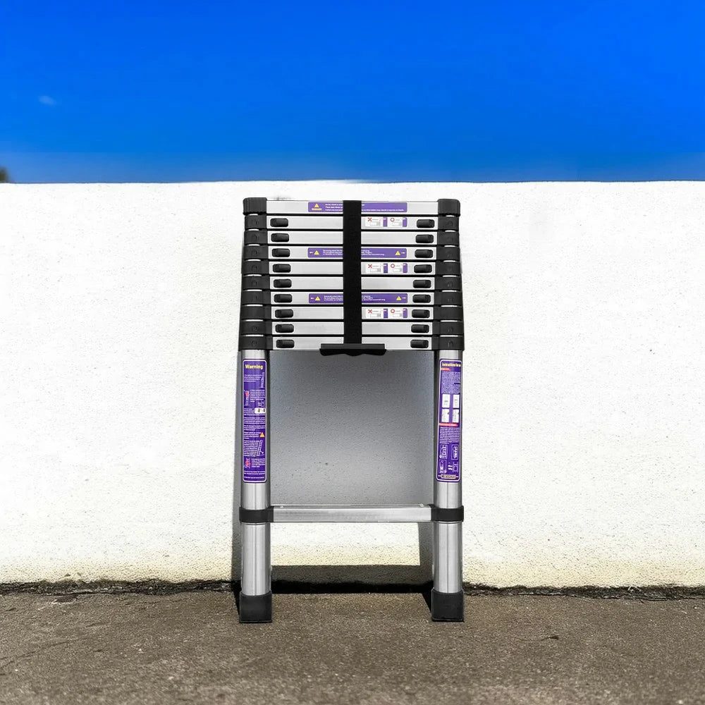 GROVIA Stainless Base, 9/10/11 Frame, Step Anti-Slip - Portable Telescopic Reinforced Foldable Ladder Steel Design