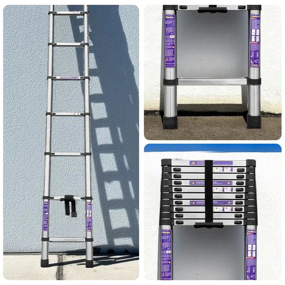 GROVIA Stainless Base, 9/10/11 Frame, Step Anti-Slip - Portable Telescopic Reinforced Foldable Ladder Steel Design