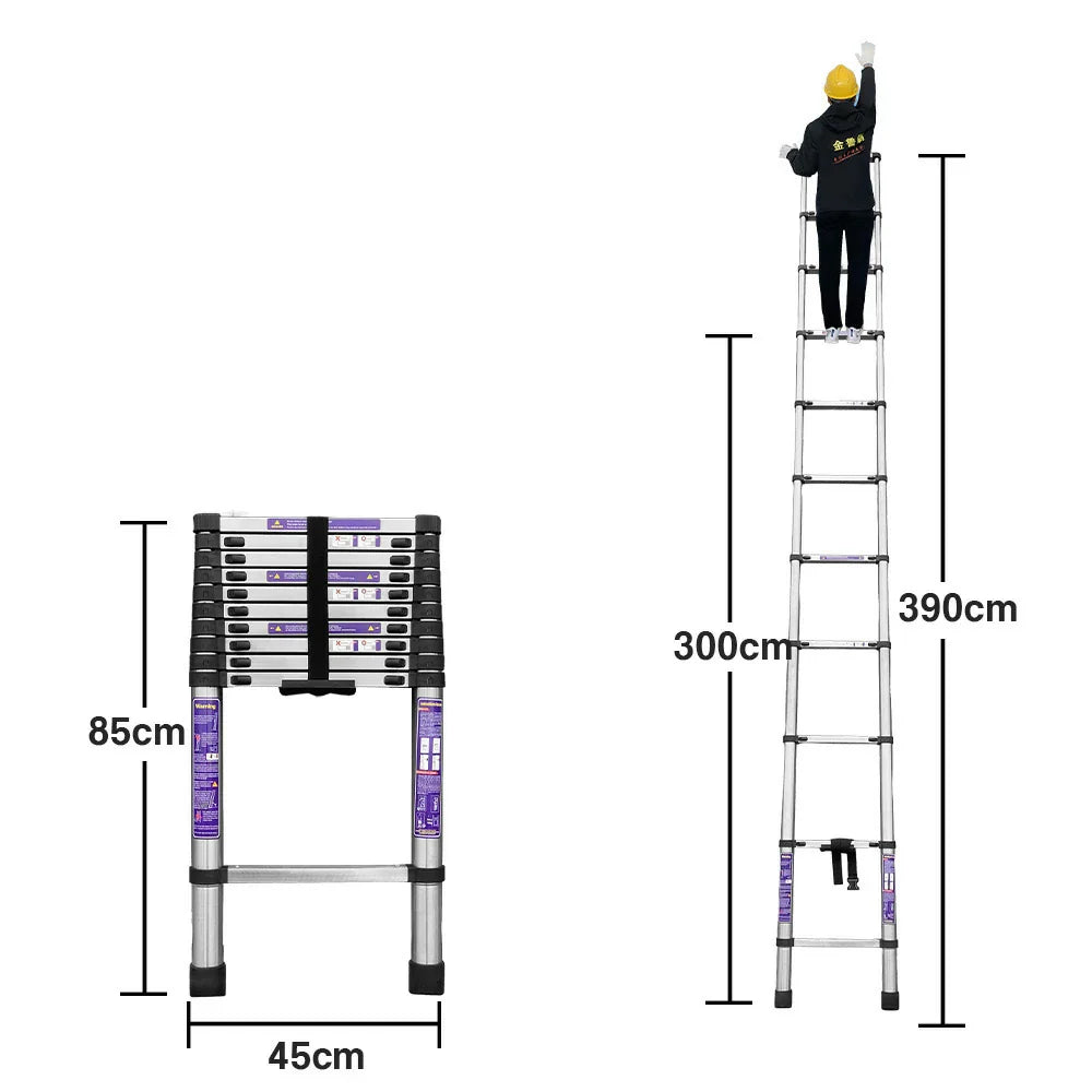 GROVIA Stainless Base, 9/10/11 Frame, Step Anti-Slip - Portable Telescopic Reinforced Foldable Ladder Steel Design