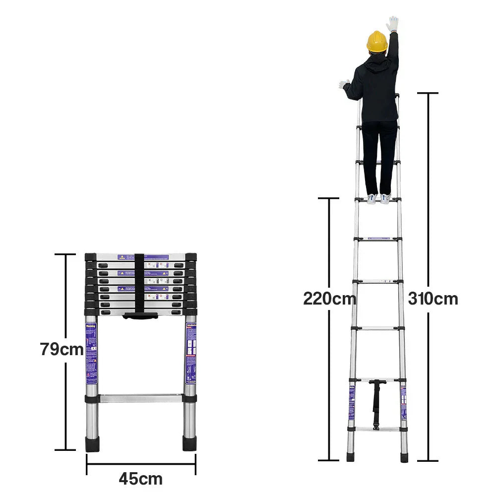 GROVIA Stainless Base, 9/10/11 Frame, Step Anti-Slip - Portable Telescopic Reinforced Foldable Ladder Steel Design