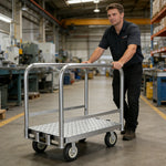 GROVIA Detachable Double-Rail Platform Trolley Light-Duty Warehouse Transport Thickened Steel Platform 5 Inch Rubber Wheels - Silver