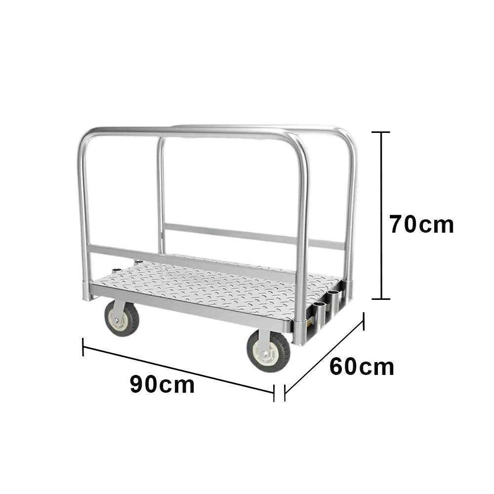GROVIA Detachable Double-Rail Platform Trolley Light-Duty Warehouse Transport Thickened Steel Platform 5 Inch Rubber Wheels - Silver