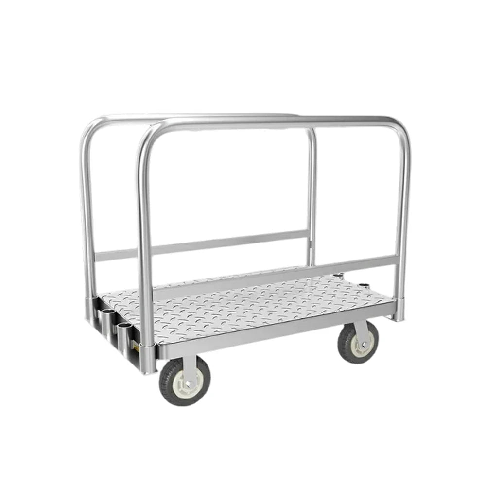 GROVIA Detachable Double-Rail Platform Trolley Light-Duty Warehouse Transport Thickened Steel Platform 5 Inch Rubber Wheels - Silver