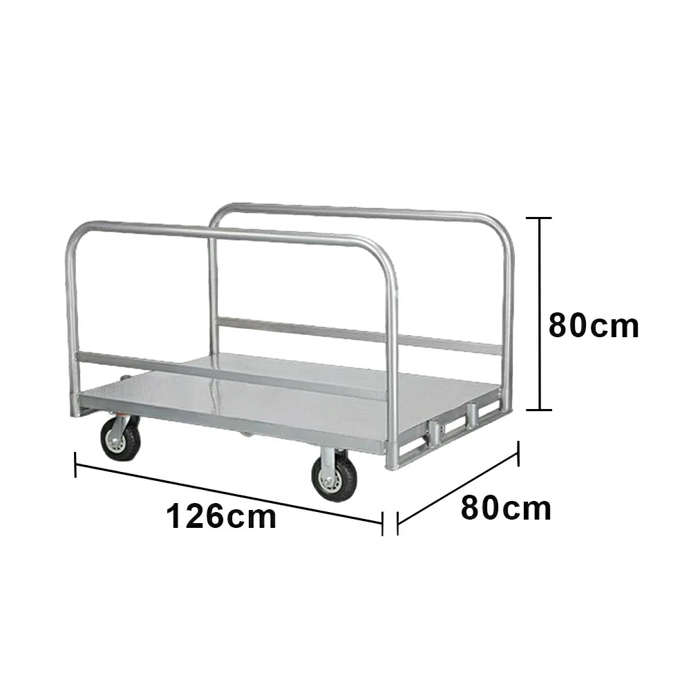 GROVIA Double Rail Platform Trolley Heavy Duty Transport Thickened Steel Platform 6 Inch Wear-Resistant Wheels - Silver