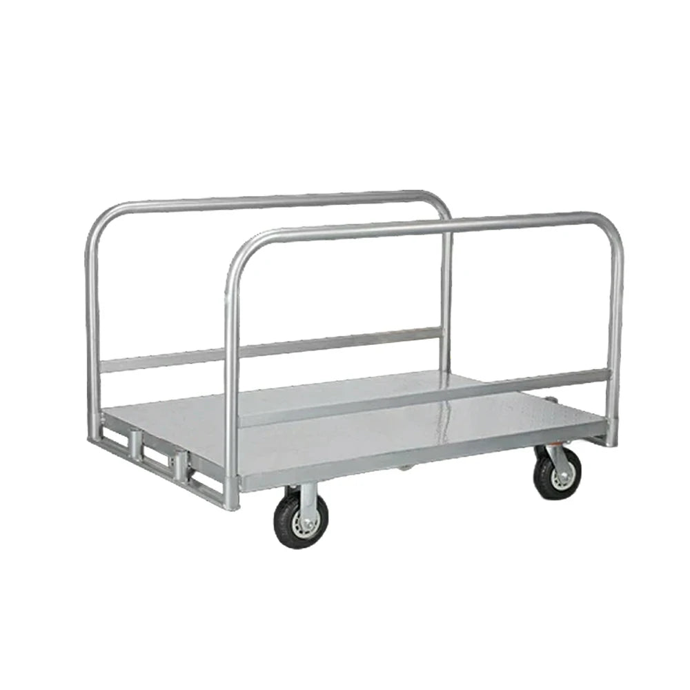 GROVIA Double Rail Platform Trolley Heavy Duty Transport Thickened Steel Platform 6 Inch Wear-Resistant Wheels - Silver