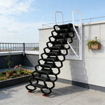 GROVIA Wall Mounted Retractable Loft Ladder Space Saving Heavy Duty Carbon Steel Alloy Wide Anti-Slip Steps - Black