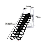 GROVIA Wall Mounted Retractable Loft Ladder Space Saving Heavy Duty Carbon Steel Alloy Wide Anti-Slip Steps - Black