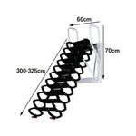 GROVIA Wall Mounted Retractable Loft Ladder Space Saving Heavy Duty Carbon Steel Alloy Wide Anti-Slip Steps - Black