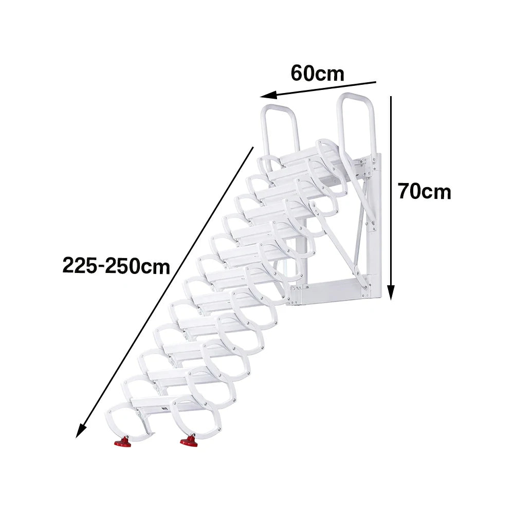 GROVIA Wall Mounted Retractable Loft Ladder Space Saving Heavy Duty Carbon Steel Alloy Wide Anti-Slip Steps - White