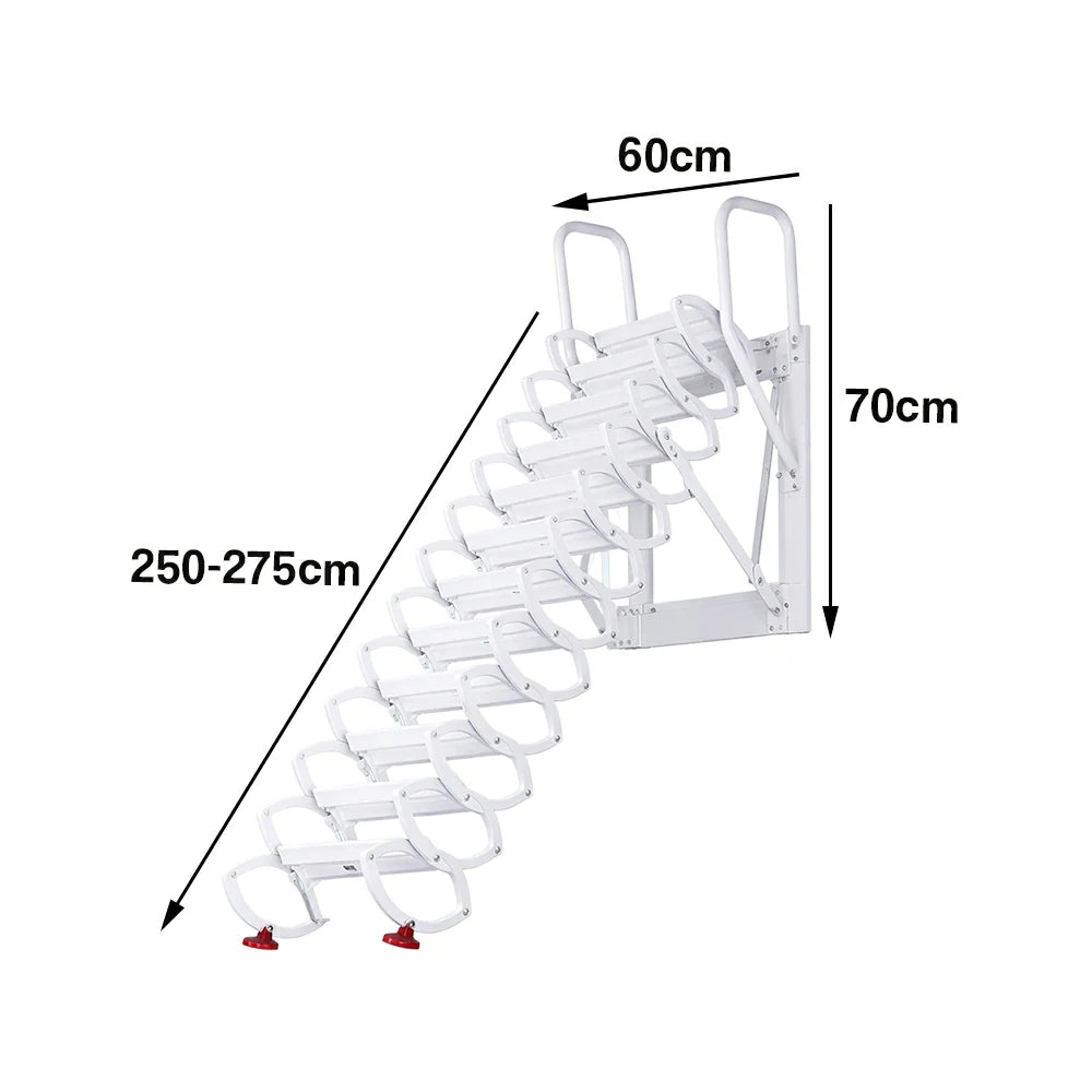 GROVIA Wall Mounted Retractable Loft Ladder Space Saving Heavy Duty Carbon Steel Alloy Wide Anti-Slip Steps - White