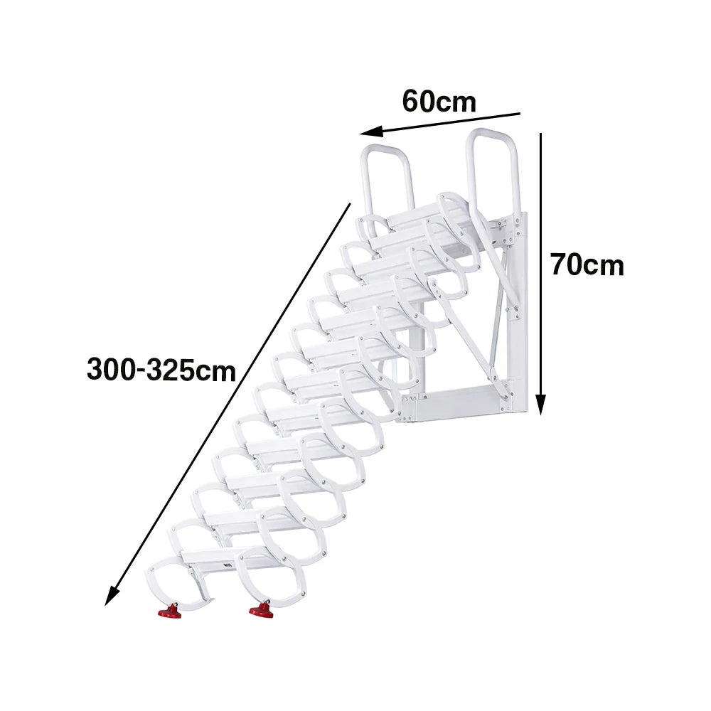 GROVIA Wall Mounted Retractable Loft Ladder Space Saving Heavy Duty Carbon Steel Alloy Wide Anti-Slip Steps - White