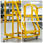 GROVIA 3 Step Mobile Platform Ladder with Safety Handrails and Wheels for Warehouse - Sunset Yellow