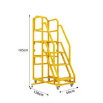 GROVIA 3 Step Mobile Platform Ladder with Safety Handrails and Wheels for Warehouse - Sunset Yellow