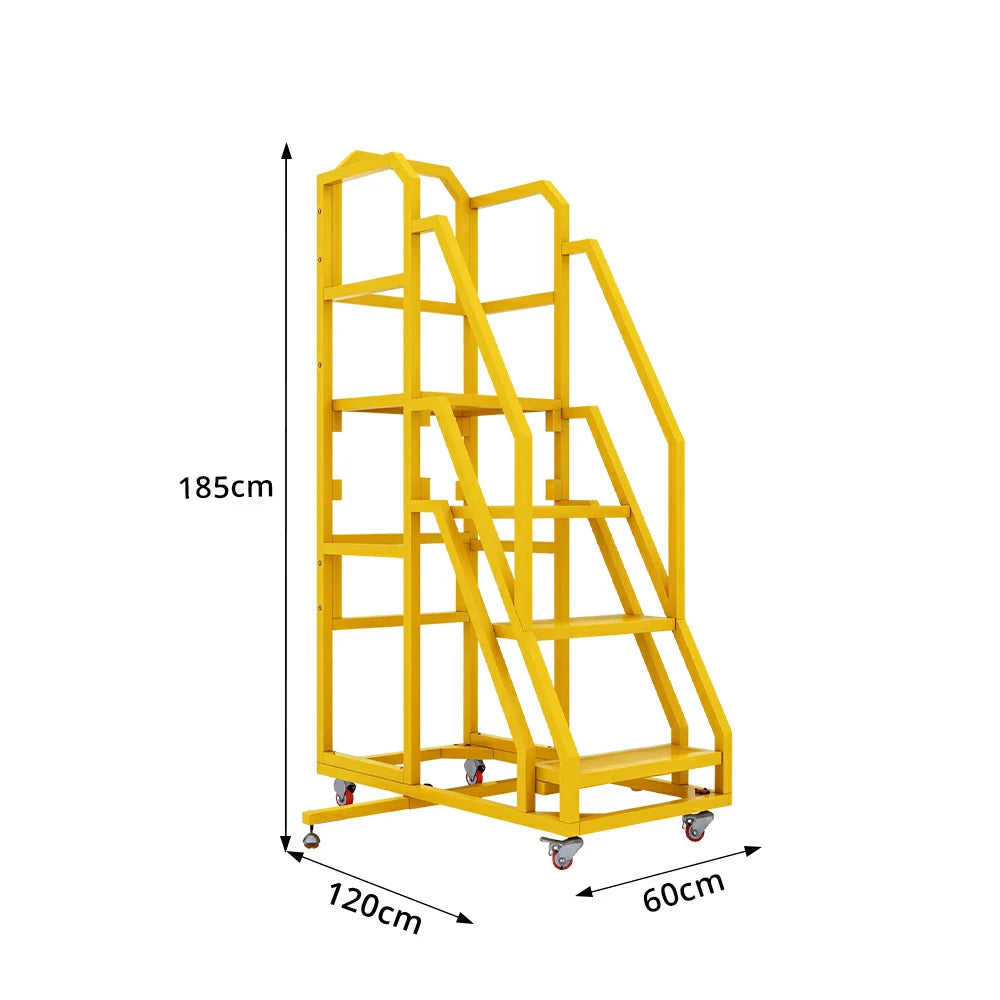 GROVIA 3 Step Mobile Platform Ladder with Safety Handrails and Wheels for Warehouse - Sunset Yellow