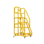 GROVIA 3 Step Mobile Platform Ladder with Safety Handrails and Wheels for Warehouse - Sunset Yellow