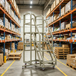 GROVIA 3 Step Mobile Platform Ladder with Safety Handrails and Wheels for Warehouse - Grey