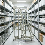 GROVIA 3 Step Mobile Platform Ladder with Safety Handrails and Wheels for Warehouse - Grey