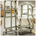 GROVIA 3 Step Mobile Platform Ladder with Safety Handrails and Wheels for Warehouse - Grey
