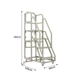 GROVIA 3 Step Mobile Platform Ladder with Safety Handrails and Wheels for Warehouse - Grey