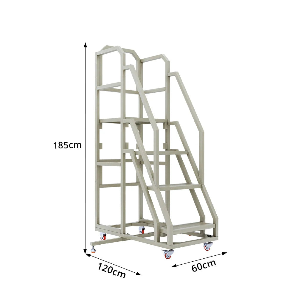 GROVIA 3 Step Mobile Platform Ladder with Safety Handrails and Wheels for Warehouse - Grey