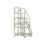 GROVIA 3 Step Mobile Platform Ladder with Safety Handrails and Wheels for Warehouse - Grey