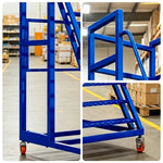 GROVIA Heavy Duty Mobile Platform Ladder with Safety Handrails, Anti-Slip Steps and Locking Wheels for Warehouse - Blue