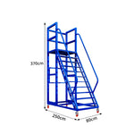GROVIA Heavy Duty Mobile Platform Ladder with Safety Handrails, Anti-Slip Steps and Locking Wheels for Warehouse - Blue