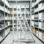 GROVIA Heavy Duty Mobile Platform Ladder with Safety Handrails, Anti-Slip Steps and Locking Wheels for Warehouse - Grey