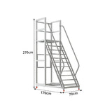 GROVIA Heavy Duty Mobile Platform Ladder with Safety Handrails, Anti-Slip Steps and Locking Wheels for Warehouse - Grey