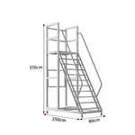 GROVIA Heavy Duty Mobile Platform Ladder with Safety Handrails, Anti-Slip Steps and Locking Wheels for Warehouse - Grey