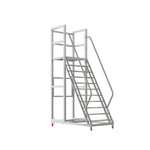 GROVIA Heavy Duty Mobile Platform Ladder with Safety Handrails, Anti-Slip Steps and Locking Wheels for Warehouse - Grey
