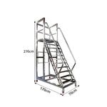 GROVIA Heavy Duty Mobile Platform Ladder with Safety Handrails, Anti-Slip Steps and Locking Wheels for Warehouse - Silver