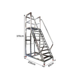 GROVIA Heavy Duty Mobile Platform Ladder with Safety Handrails, Anti-Slip Steps and Locking Wheels for Warehouse - Silver