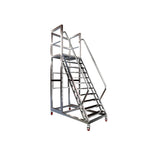GROVIA Heavy Duty Mobile Platform Ladder with Safety Handrails, Anti-Slip Steps and Locking Wheels for Warehouse - Silver