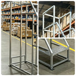 GROVIA Heavy Duty Industrial Platform Ladder with Safety Handrails and Anti-Slip Steps for Warehouse - Silver