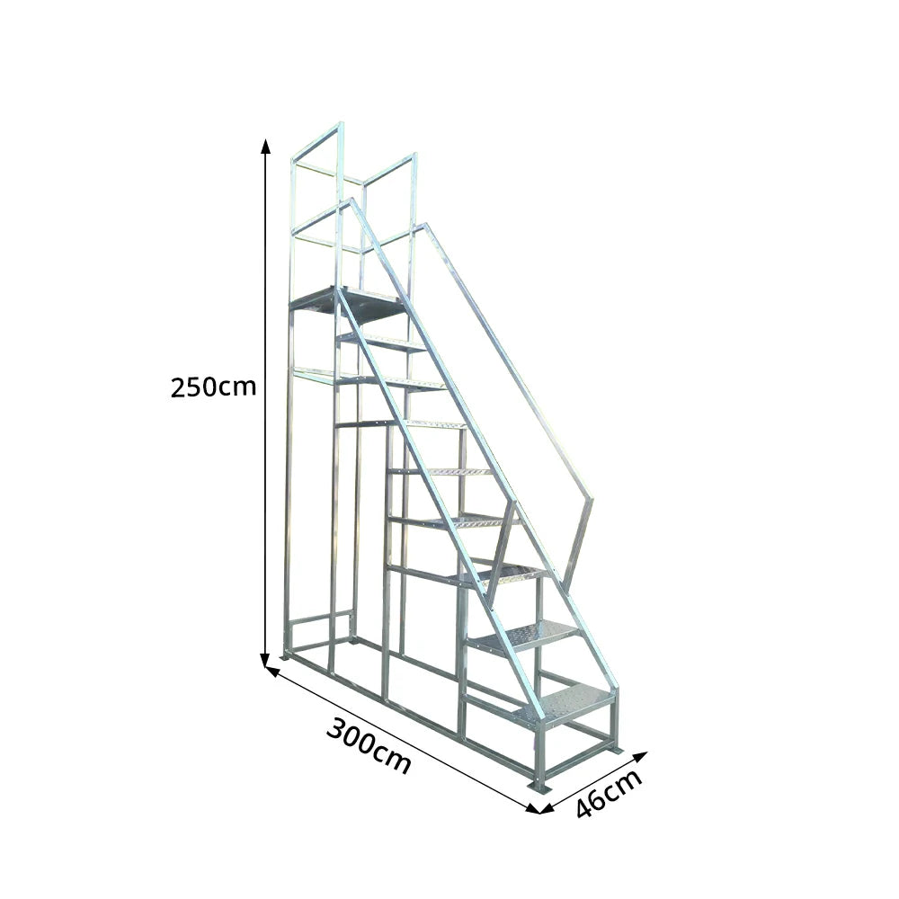 GROVIA Heavy Duty Industrial Platform Ladder with Safety Handrails and Anti-Slip Steps for Warehouse - Silver