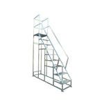 GROVIA Heavy Duty Industrial Platform Ladder with Safety Handrails and Anti-Slip Steps for Warehouse - Silver