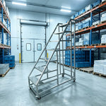 GROVIA Heavy Duty Mobile Industrial Platform Ladder with Anti-Slip Steps and Locking Wheels for Warehouse - Silver