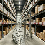 GROVIA Heavy Duty Mobile Industrial Platform Ladder with Anti-Slip Steps and Locking Wheels for Warehouse - Silver