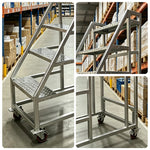 GROVIA Heavy Duty Mobile Industrial Platform Ladder with Anti-Slip Steps and Locking Wheels for Warehouse - Silver