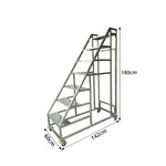 GROVIA Heavy Duty Mobile Industrial Platform Ladder with Anti-Slip Steps and Locking Wheels for Warehouse - Silver