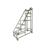 GROVIA Heavy Duty Mobile Industrial Platform Ladder with Anti-Slip Steps and Locking Wheels for Warehouse - Silver