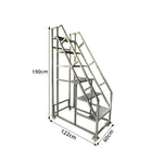 GROVIA Heavy Duty Mobile Industrial Platform Ladder with Dual Handrails, Anti-Slip Steps and Locking Wheels - Silver