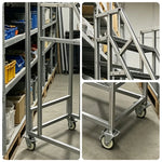 GROVIA Heavy Duty Mobile Industrial Platform Ladder with Dual Handrails, Anti-Slip Steps and Locking Wheels - Silver